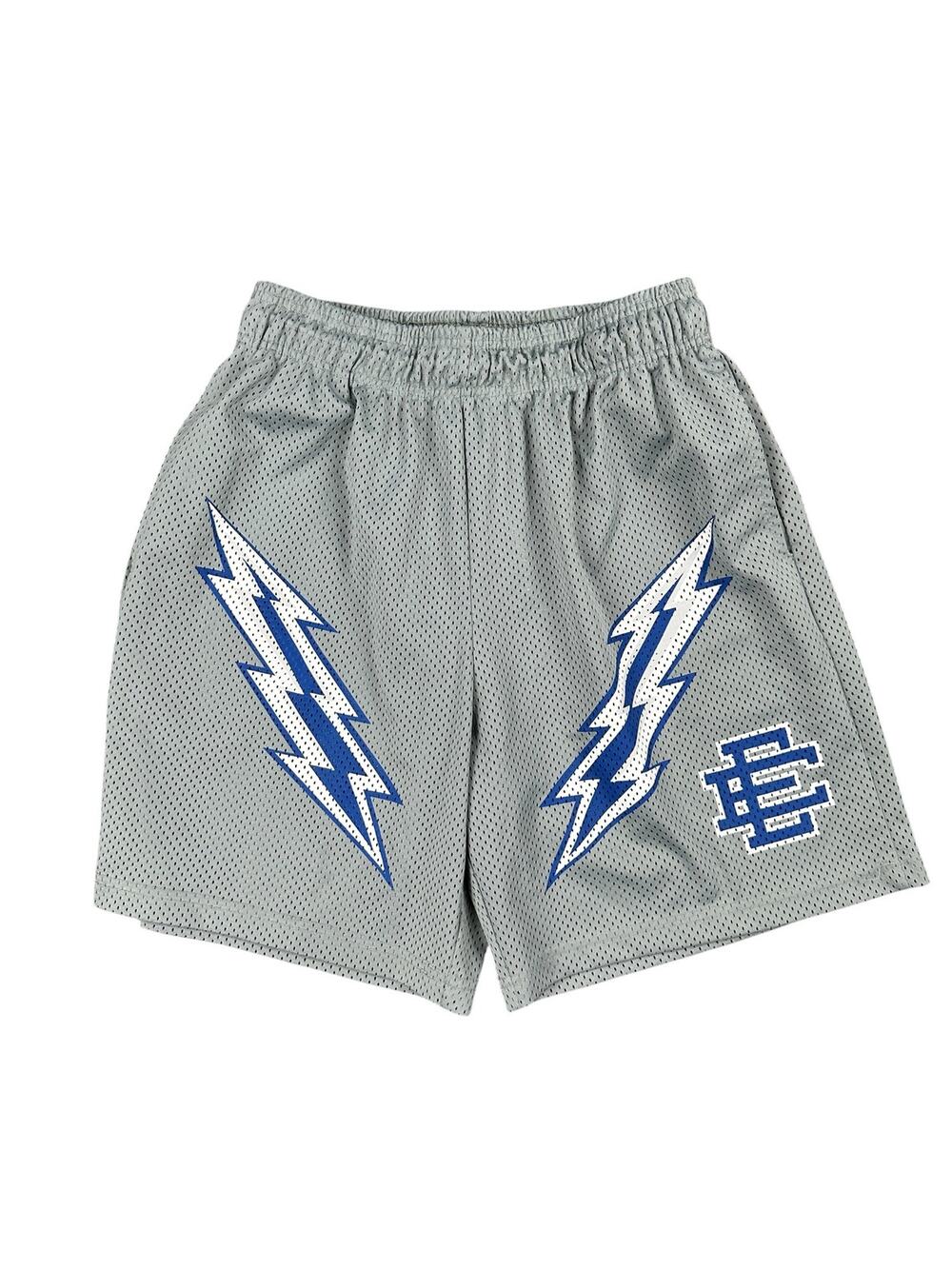 Eric Emanuel Bolt Mesh Gym Shorts Gray Blue White — Size XL